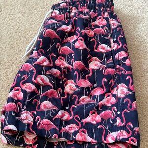 Flamingo Print Swim Trunks - Navy and Pink Sz Small Super cute